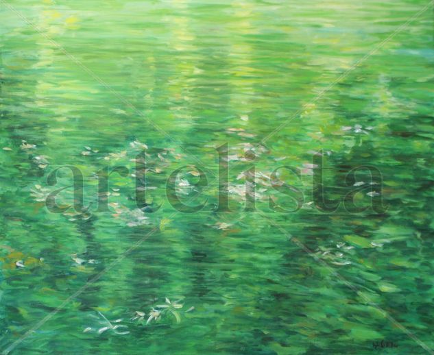 Hojas flotando en el agua Oil Canvas Landscaping