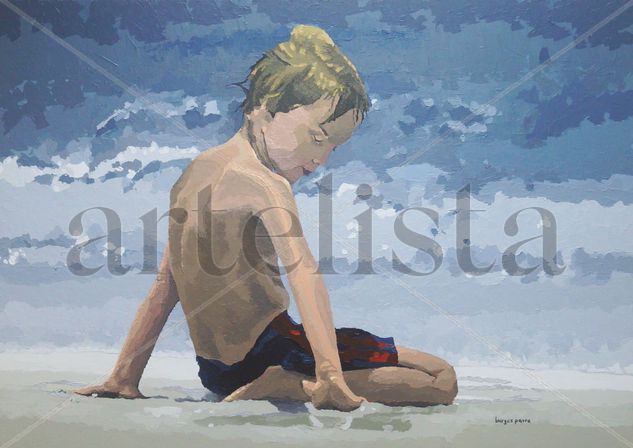 Niño en la Playa Acrylic Canvas Figure Painting