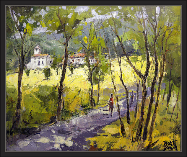 PAISAJES-NATURALEZA-CAMPOS-ARBOLES-MARATA-PINTURA-CUADROS-OLEOS-PINTOR-ERNEST DESCALS Óleo Lienzo Paisaje