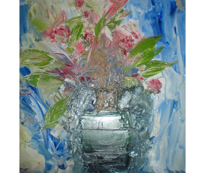 Flowers in Green Pot Oil Canvas Floral Painting