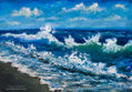 Oil Painting: Wind plays with sea wave off the coast.