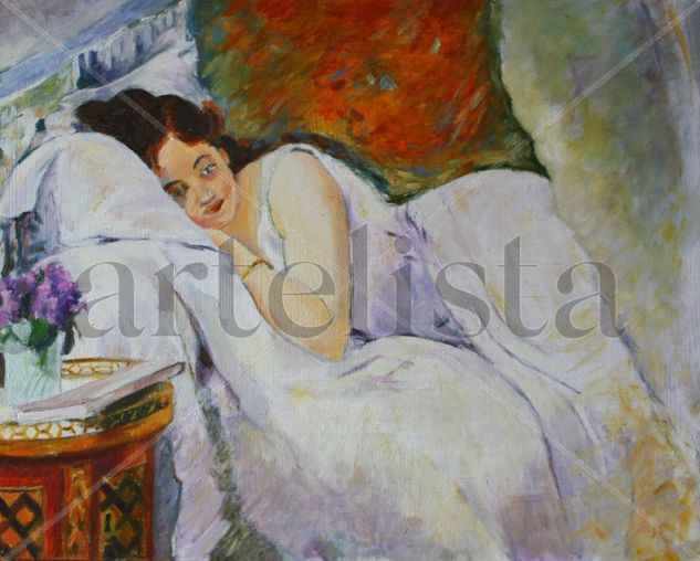 Mujer despertándose Óleo Tabla Retrato