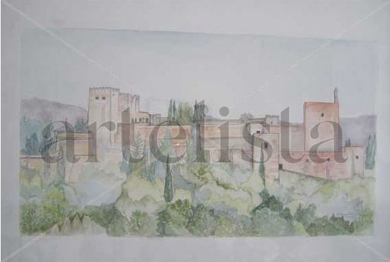 Alhambra Acuarela Papel Paisaje