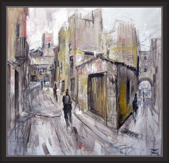 CALLES DE PUEBLO-SANTPEDOR-PINTURA-PAISAJES-PINTOR-ERNEST DESCALS Acrílico Lienzo Paisaje