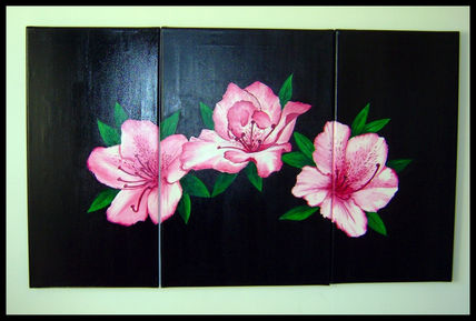 Triptico negro flores