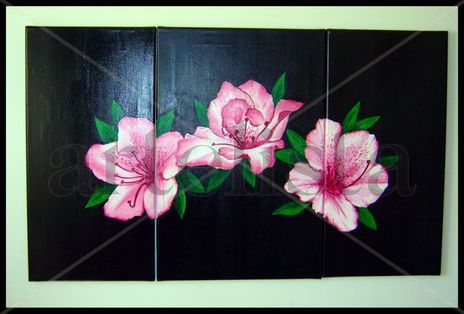 Triptico negro flores
