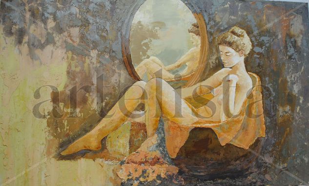 la chica del espejo Mixed media Panel Figure Painting