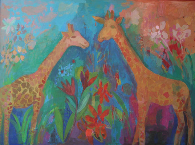 Pareja  de jirafas Media Mixta Tabla Animales