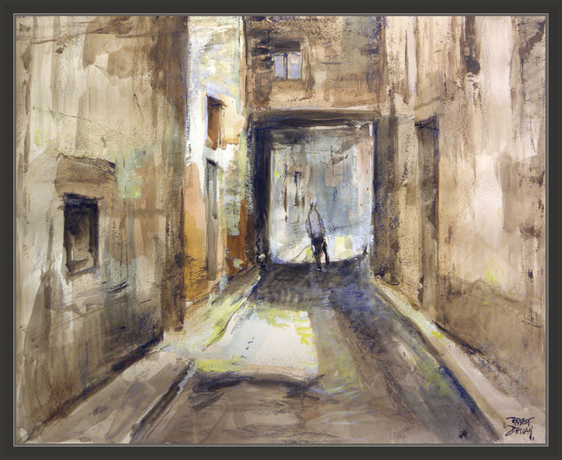 VALLS-PINTURA-TARRAGONA-PAISAJES-CALLES-TECNICA-MIXTA-CUADROS-PINTOR-ERNEST DESCALS Gouache Card Landscaping