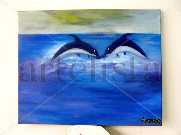 DELFINES ENAMORADOS Oil Canvas Marine Painting