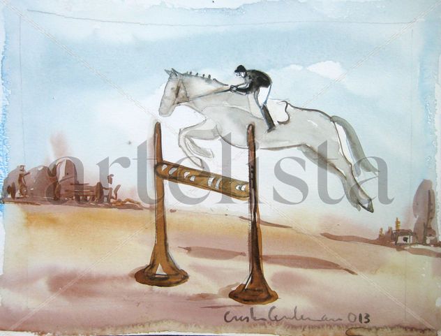 Caballo blanco en salto