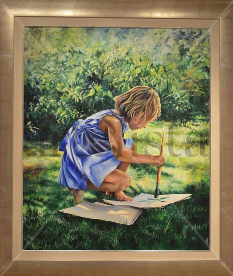 la niña pintando Óleo Lienzo Retrato