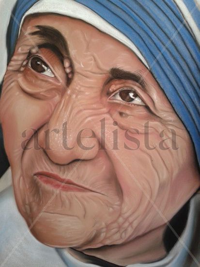 retrato María Teresa de Calcuta Pastel Papel Retrato