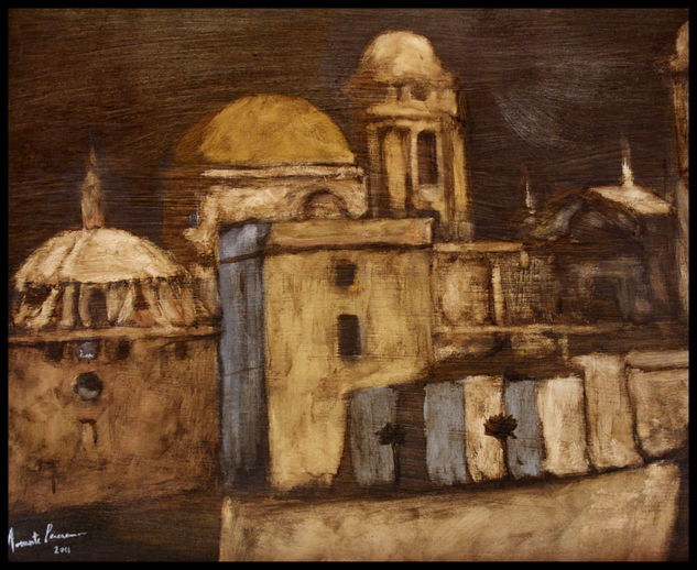 Vista catedral de Cádiz Mixed media Panel Landscaping