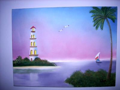 Faro y Velero Oil Canvas Marine Painting