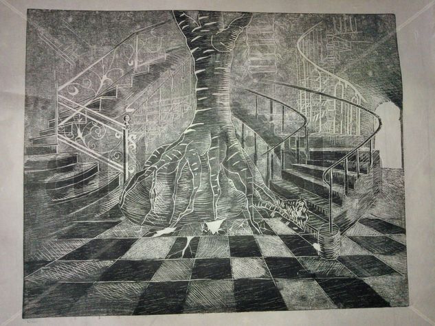 "Stairs" Woodcut