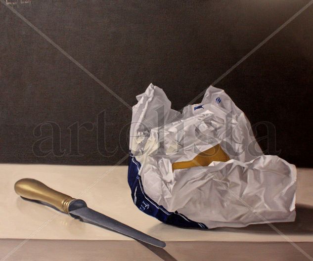 composicion con cuchillo y fruta envuelta Oil Canvas Still Life Paintings