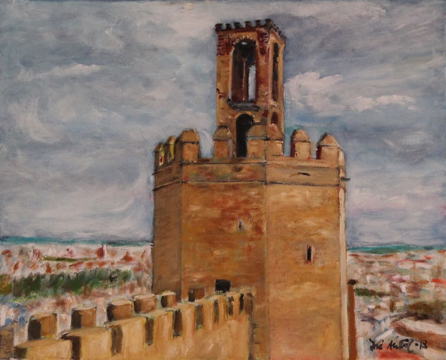 TORRE DE ESPANTAPERROS DE BADAJOZ Óleo Lienzo Paisaje