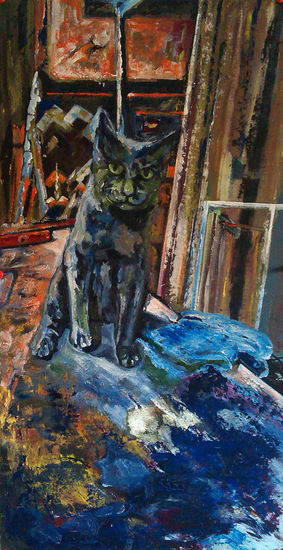 El gato azul Oil Card Animals