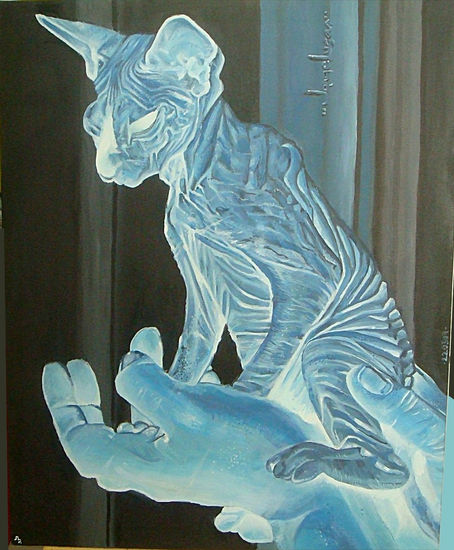 Felineuronal en busca de su sombra perdida contenida en una gota negra Oil Canvas Animals