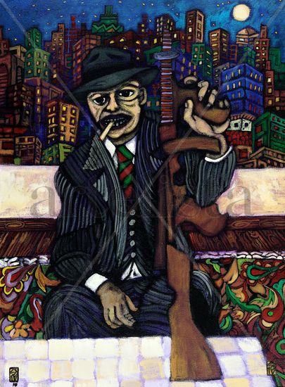 El Mafioso Oil Canvas Figure Painting