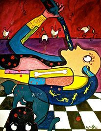 El Cuarto de la Lujuria - 6 Acrylic Textile Figure Painting