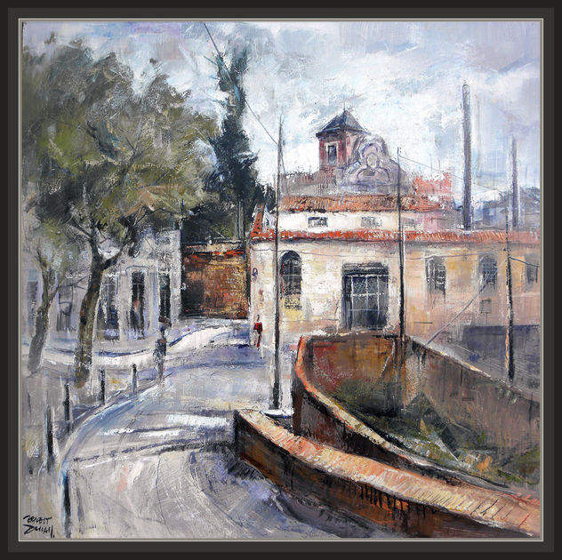 PAISAJE-FABRICAS-ANTIGUAS-SANT FELIU DE CODINES-PINTURA-OLEOS-CUADROS-PINTOR-ERNEST DESCALS