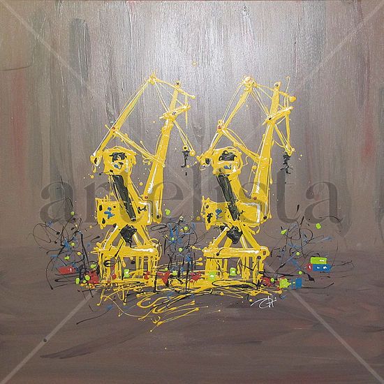 Gruas Amarillas Acrylic Canvas Marine Painting