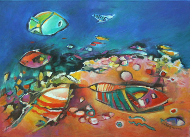 Silencioso mundo de colores II Acrylic Textile Marine Painting