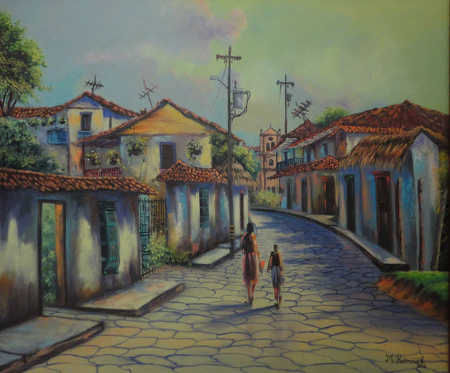 ''Por las calles de Antioquia'' Óleo Tela Paisaje