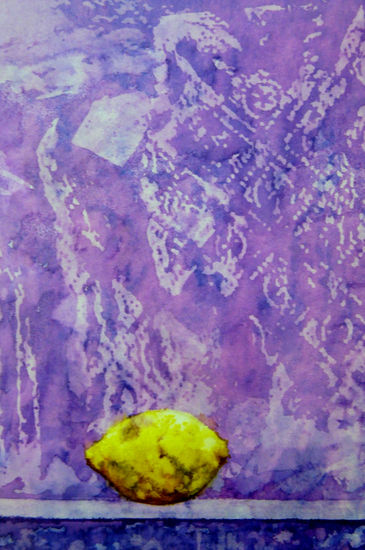 violeta y amarillo Acuarela Papel Bodegones