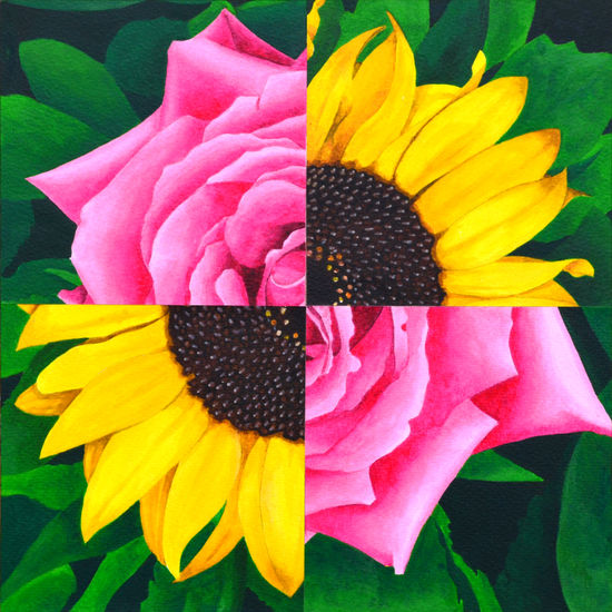 Rosa + Girasol Acrylic Paper Floral Painting