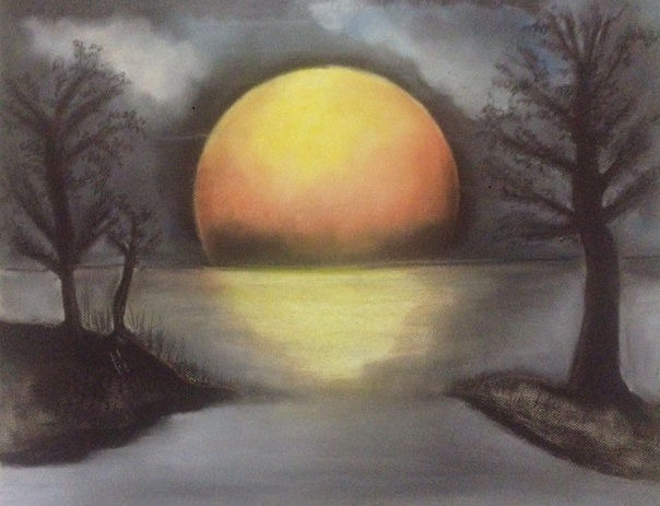 EL ATARDECER EN EL LAGO Pastel Card Landscaping