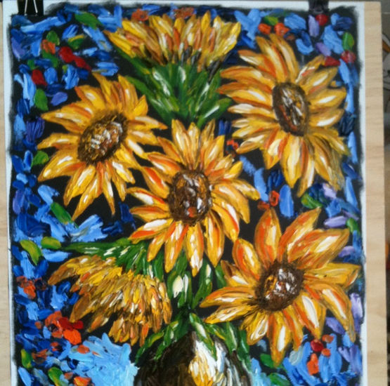 GIRASOLES AL ÓLEO Oil Textile Floral Painting