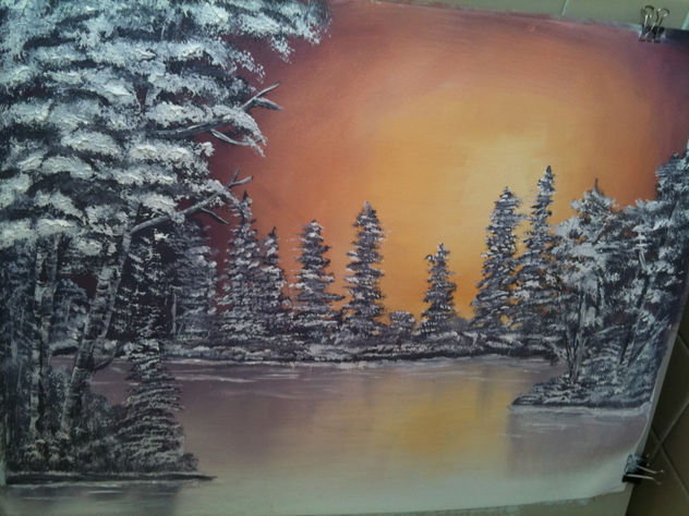 ÓLEO ATARDECER NEVADO