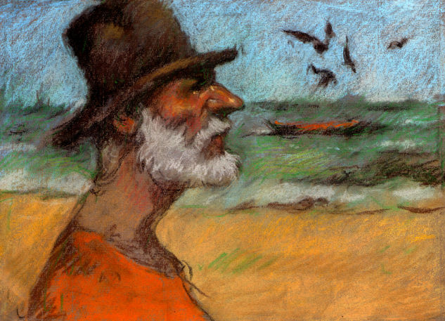 Viejo de la playa Pastel Papel Retrato