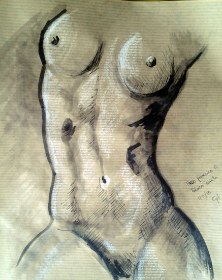 Torso femenino Mixed media Paper Nude Paintings