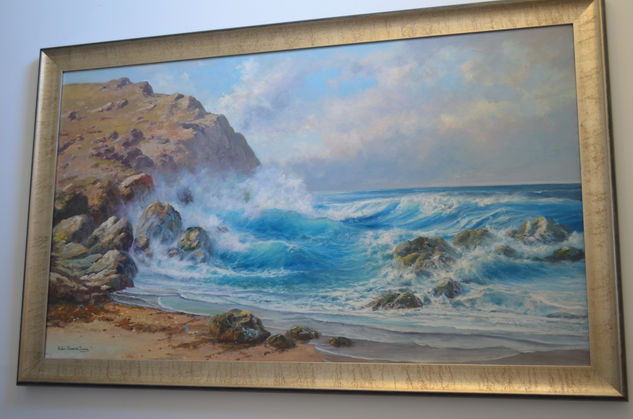 Storm at  Santa Barbara -Jaime Ruben Franco Oil Canvas Marine Painting