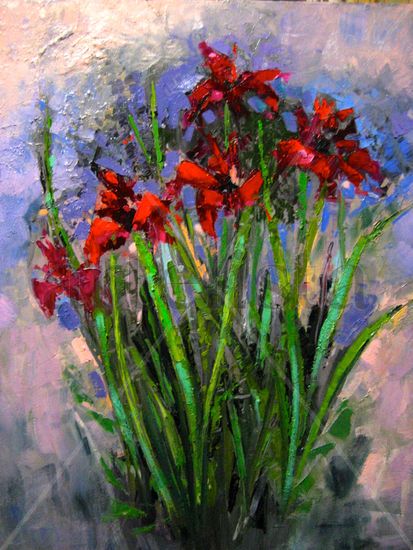 lirios rojos Oil Canvas Floral Painting