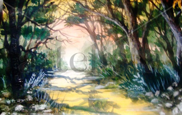 camino de bosque Watercolour Card Landscaping