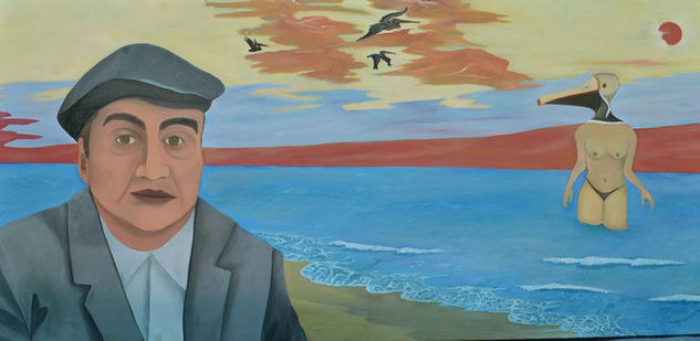 Neruda en Cielo Colombiano Oil Canvas Figure Painting