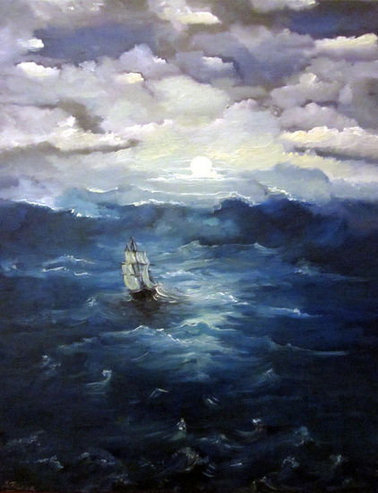 Boat in Storm Oil Canvas Landscaping