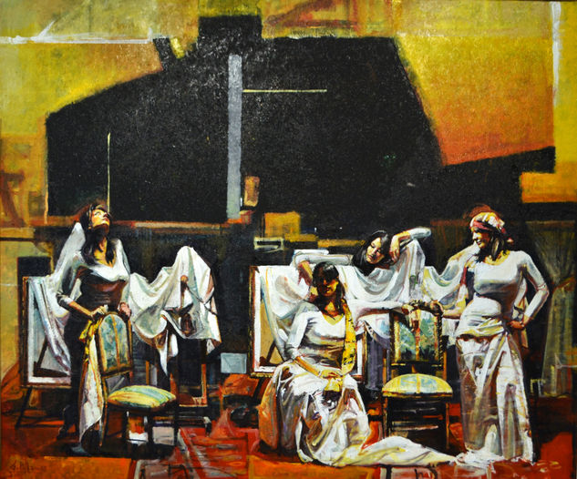 Cuatro mujeres en Blanco Oil Canvas Figure Painting