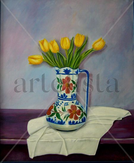 CERÁMICA DE TALAVERA   (Enmarcada) Oil Canvas Floral Painting