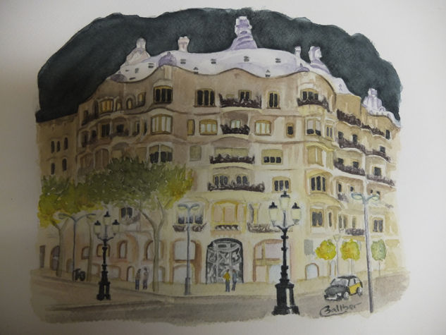 La pedrera de noche Watercolour Paper Others