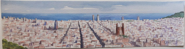 Vista de Barcelona Acuarela Papel Paisaje