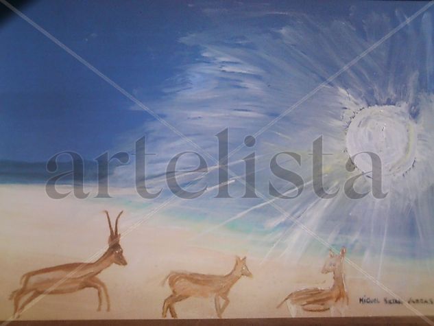 CIERVOS EN LA PLAYA/DEERS ON TEH BEACH Mixed media Panel Marine Painting