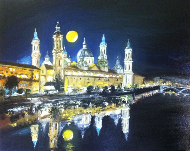 Basilica del Pilar por la noche Óleo Lienzo Paisaje