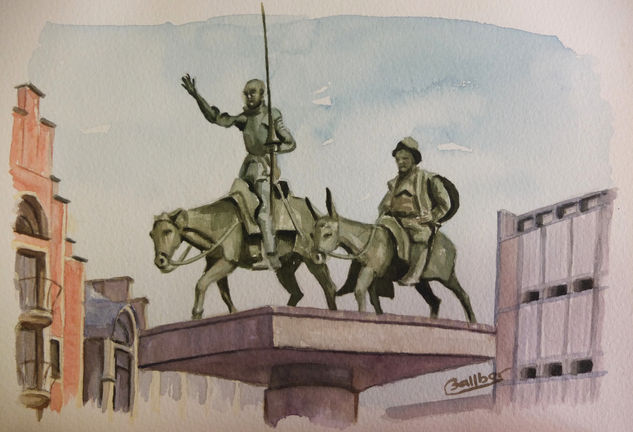 Don quijote y Sancho Panza en Bruselas Acuarela Papel Otros