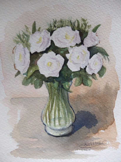 Flores blancas Watercolour Paper Floral Painting